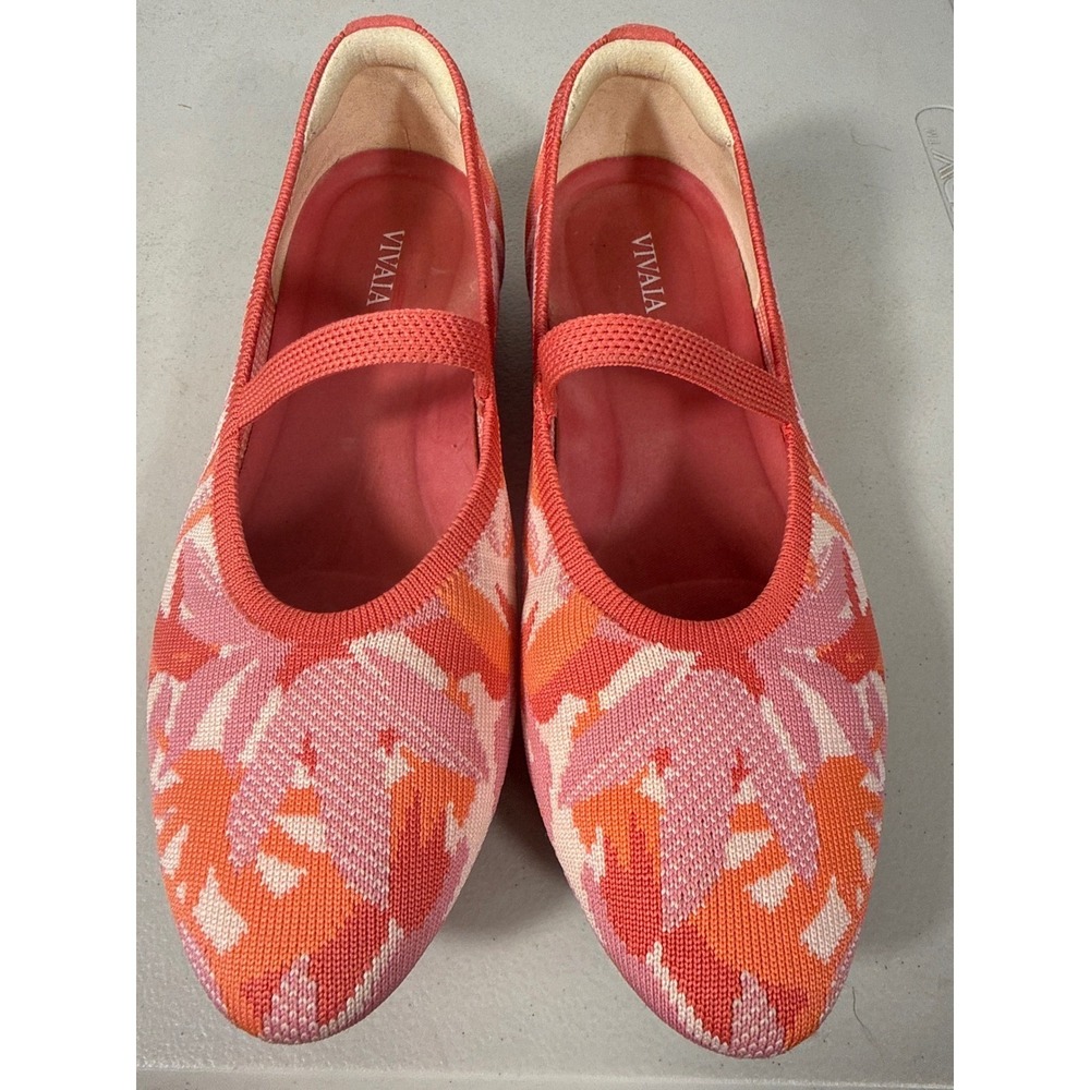 Vivaia Margot 2.0 Mary Jane Flats Pink Orange Floral Knit Square Toe Shoes 37.5